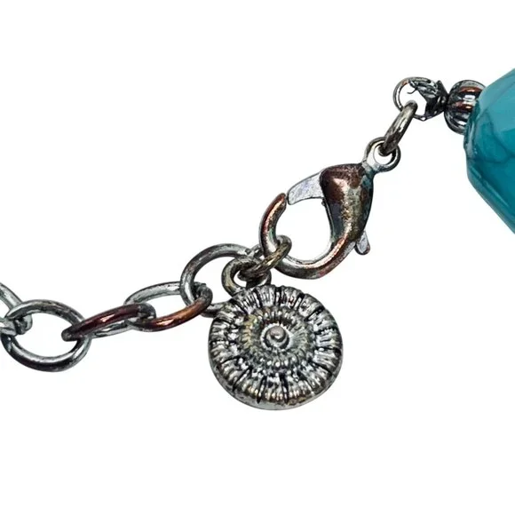 Robert J Graziano Chunky Faux Turquois And Silver Tone Necklace (5804) - Picture 6 of 7